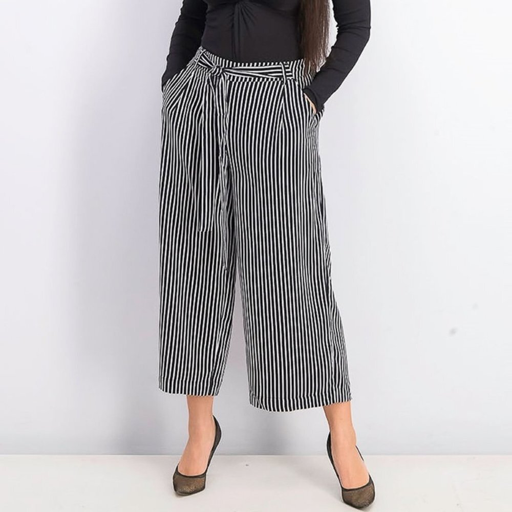 Maison Jules Striped Wide-Leg Tie-Front Capri Pants